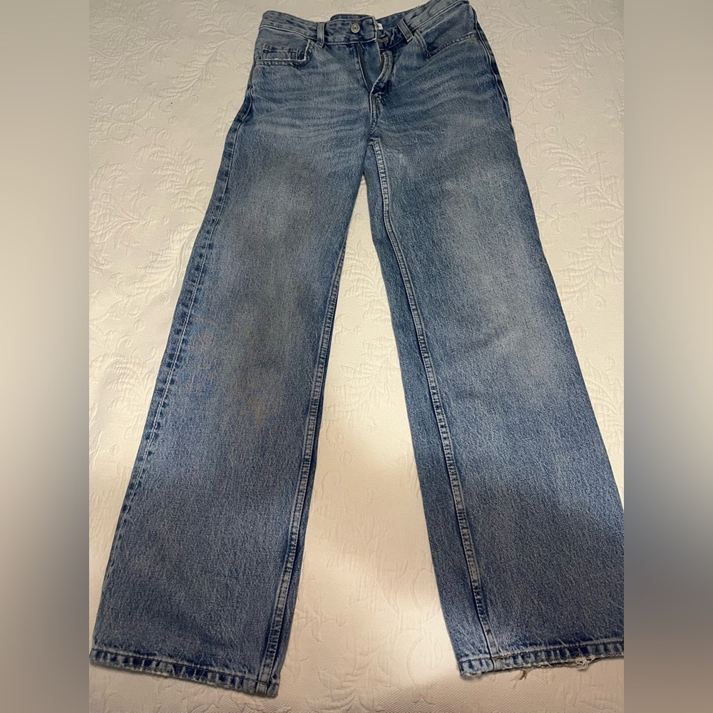 Mango Relaxed Fit High Waisted Light Blue Jeans